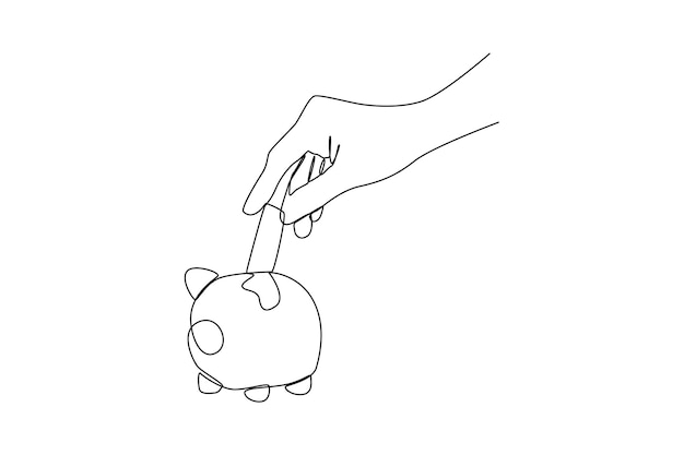 Continuous oneline drawing a hand saving money Financial literacy concept single line drawing