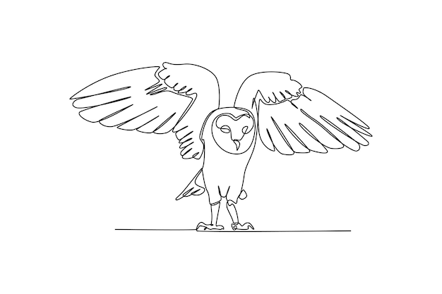 Continuous oneline drawing owl flapped its wings Animals concept single line draw design