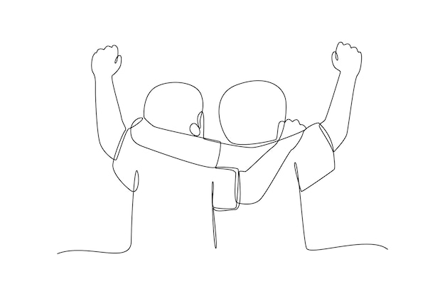 Continuous oneline drawing rear view of a friendly boy Friendship Day concept
