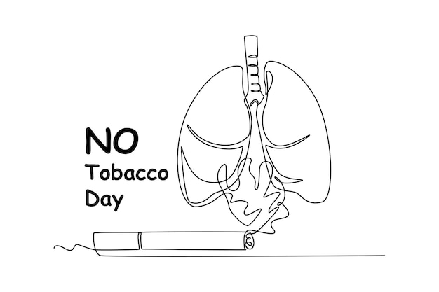 Непрерывное рисование одной линией курение может сжечь легкие концепция дня без табака