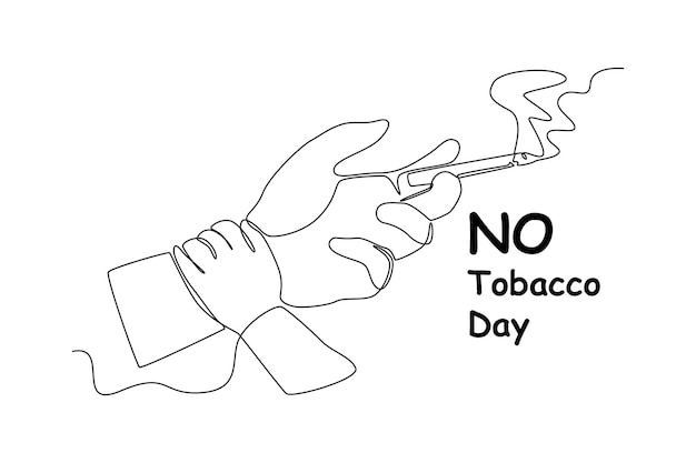 Continuous oneline drawing of a son's hand stops his father from smoking No tobacco day concept