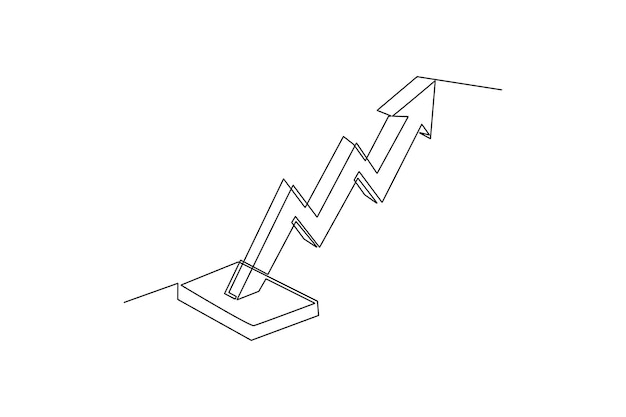 Vector continuous oneline drawing of a threedimensional soaring business graph business charts concept