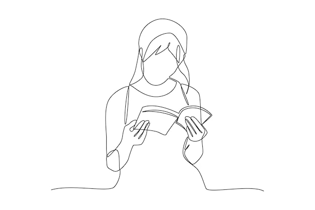 Непрерывный рисунок одной линии женщина читает книгу Концепция книги Дизайн однострочного рисунка