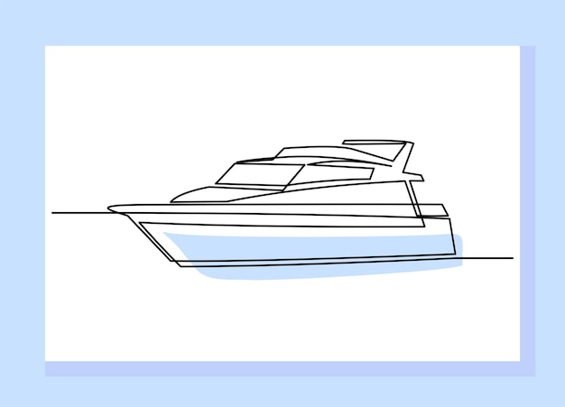 Continuous singe one line drawing art of luxury yacht speed boat sailing cruise vector illustration