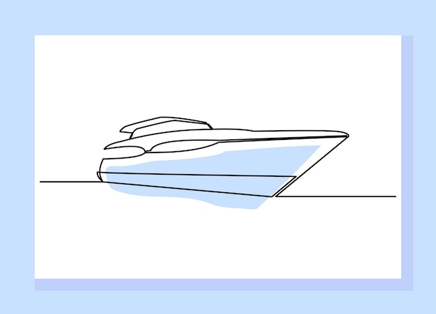 Continuous Single Line Drawing Art Of Luxury Yacht. Speed Boat