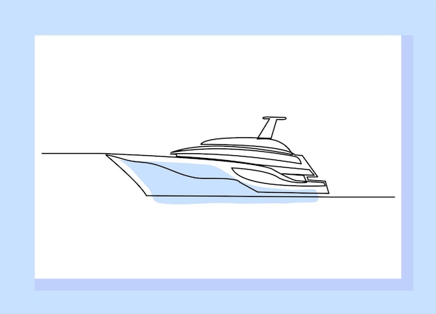 Continuous singe one line drawing art of luxury yacht speed boat sailing cruise vector illustration