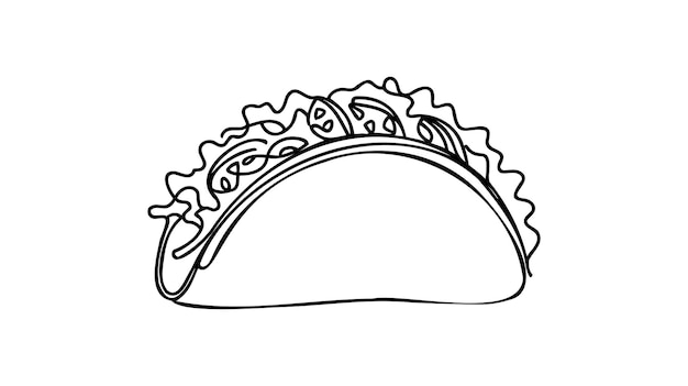 Vector continuous single drawn one line taco handdrawn picture silhouette line art mexican food tacos