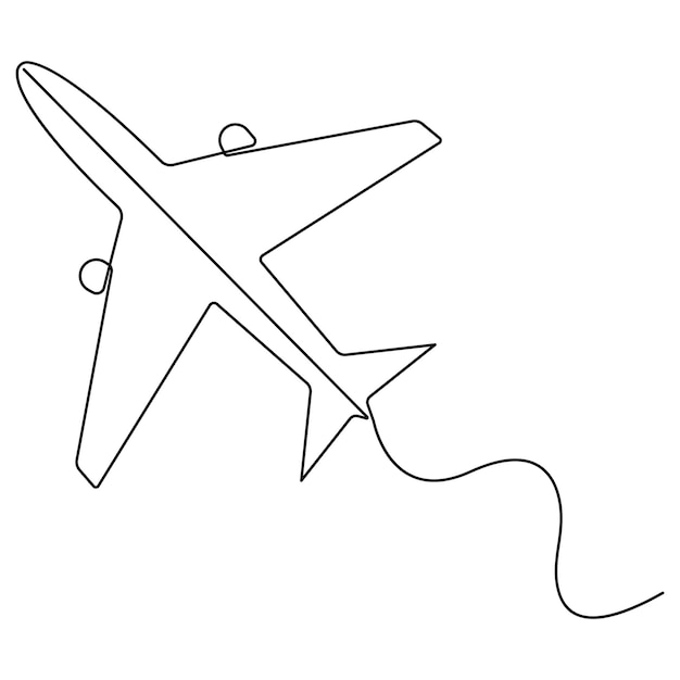 Disegno artistico continuo in una sola linea dell'icona dell'aereo