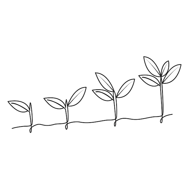 Continuous single line art of tree plant growth process illustration outline vector art