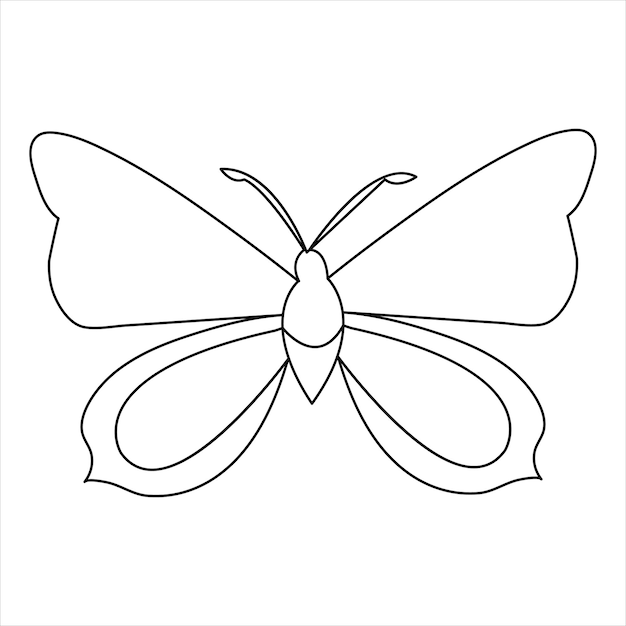 Непрерывный однолинейный дизайн бабочки, нарисованный вручную, минимализм, контурная векторная иллюстрация
