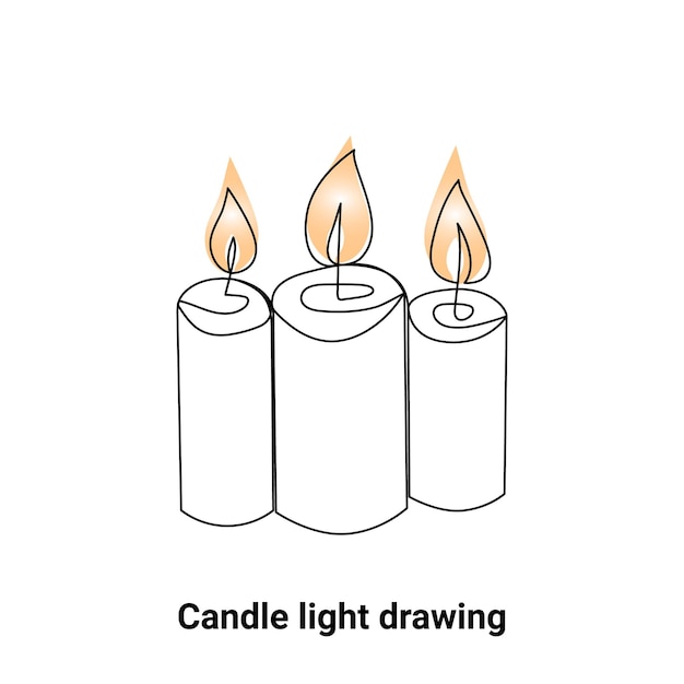 Vector continuous single line candle drawing and oneline burning fire candle outline art illustration