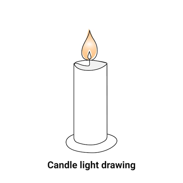 Vector continuous single line candle drawing and oneline burning fire candle outline art illustration