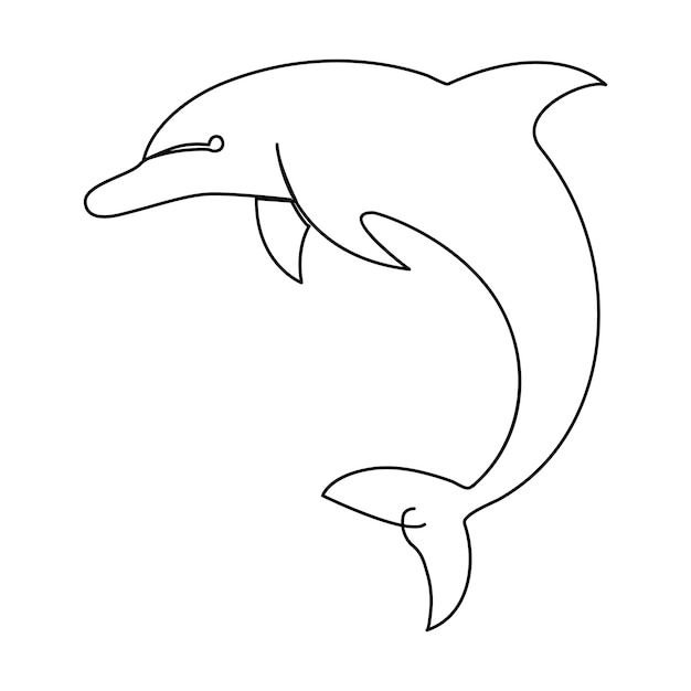 Vector continuous single line of cute dolphin outline vector art drawing and illustration