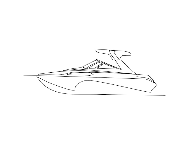 Continuous single line drawing art of Luxury Yacht Speed boat line art drawing vector illustration