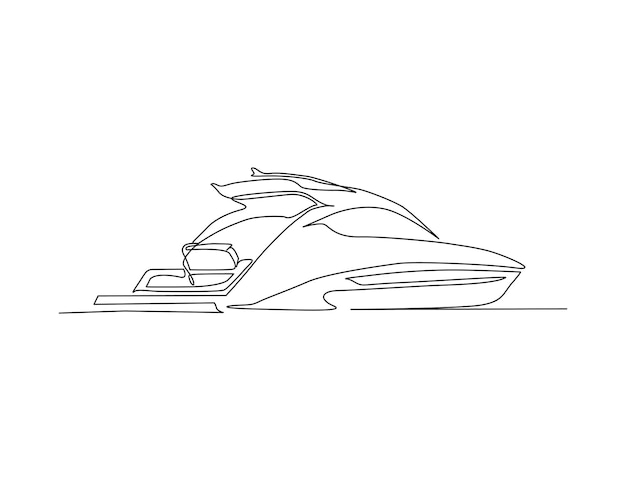 Continuous single line drawing art of Luxury Yacht Speed boat line art drawing vector illustration