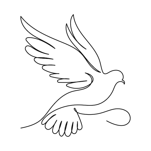 Continuous single line drawing of Bird flying art One Line vector Illustrated design