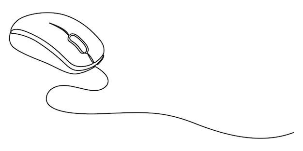 コンピュータマウスのアイコンの連続単行線画 ベクトルイラスト連続線画