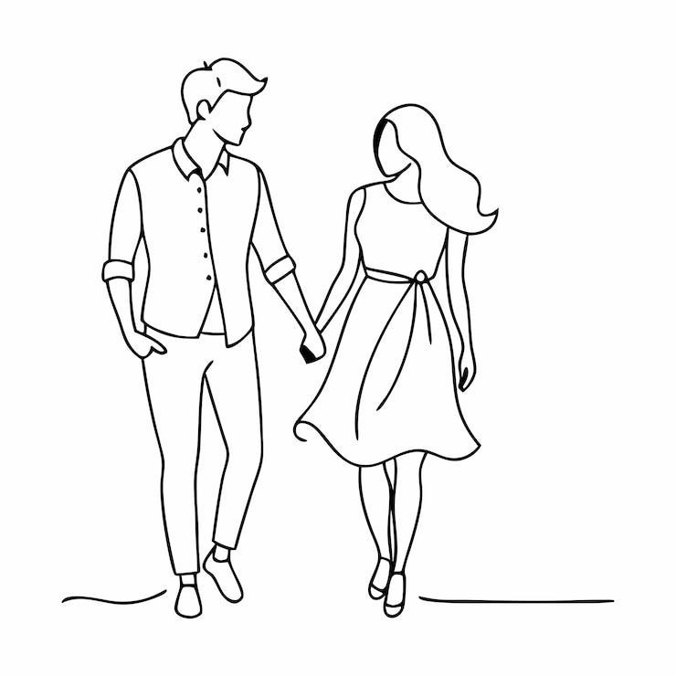 Vector continuous single line drawing of a couple walking hand in hand vector art illustration 25