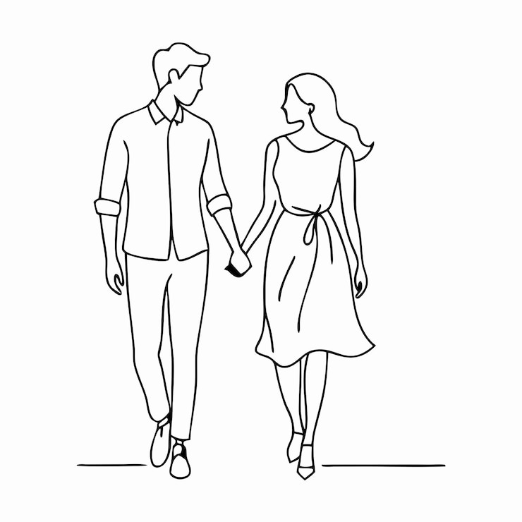 Vector continuous single line drawing of a couple walking hand in hand vector art illustration 29
