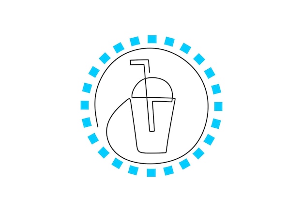 Vector continuous single line drawing of fresh ice drink in plastic cup for logo emblem milkshake or soda drink made of one line art for fast food cafe logotype vector illustration on white background