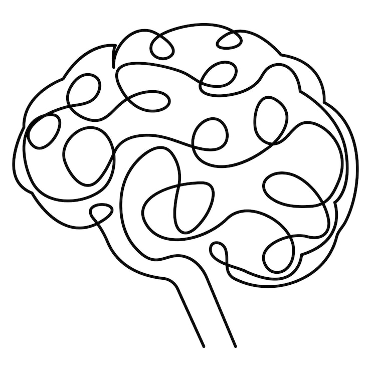 Vector continuous single line drawing of human brain vector illustration on a white background