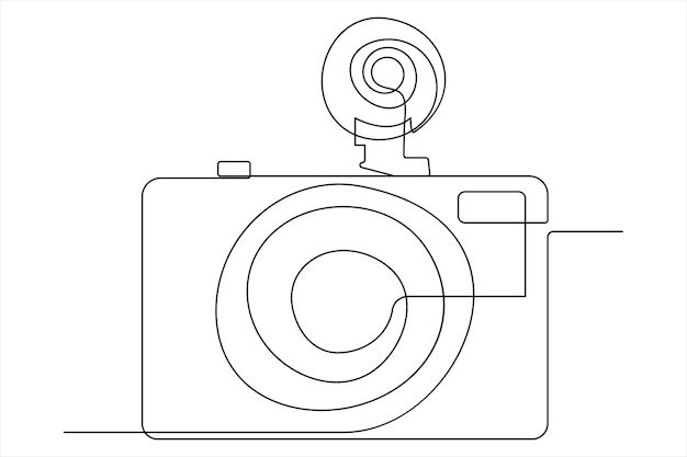 Vettore disegno continuo a linea singola linea artistica dell'icona della fotocamera retro illustrazione vettoriale