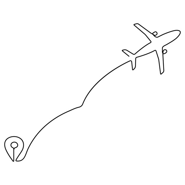 Disegno continuo di una sola linea amore percorso aereo vacanza romantica viaggio aereo di cuore percorso