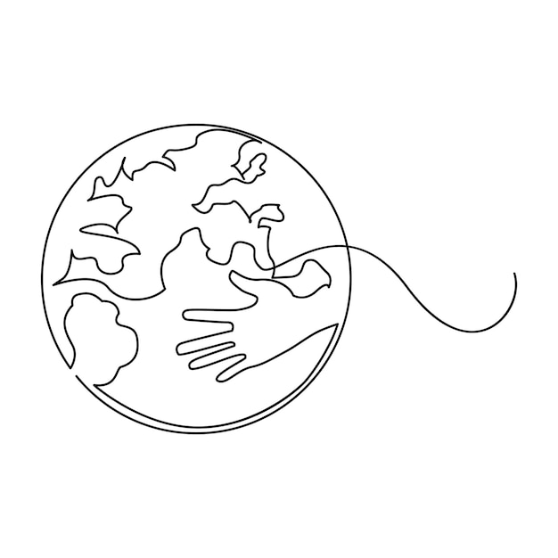 Vector continuous single line earth globe world map outline vector art drawing and world earth day design