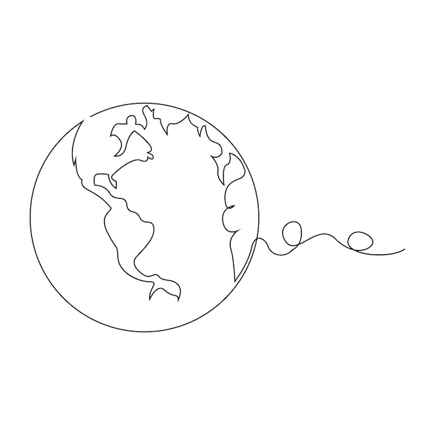 Vector continuous single line earth globe world map outline vector art drawing and world earth day design