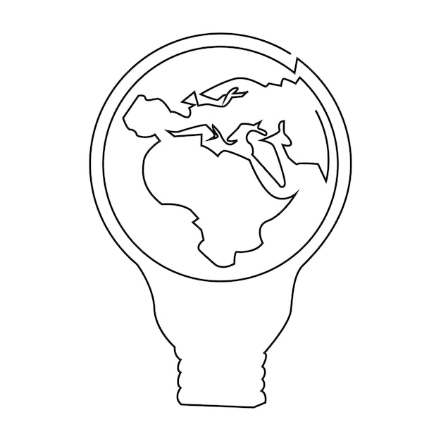 Vector continuous single line earth globe world map outline vector art drawing and world earth hour design