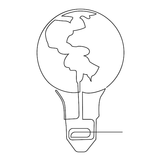 continuous single line earth globe world map outline vector art drawing and world earth hour design