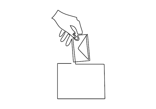 Continuous single line of left hand inserting vote paper into box