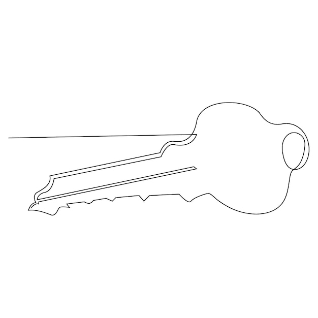 Continuous single line lock key outline vector art drawing