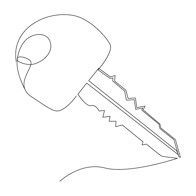 Continuous single line lock key outline vector art drawing