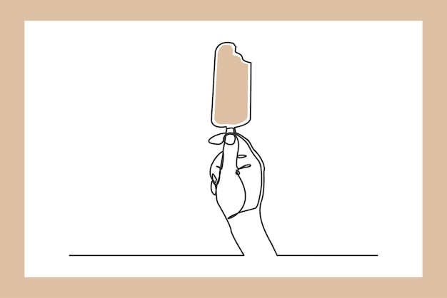 Continuous single one line drawing of hand holding fresh ice cream stick vector illustration