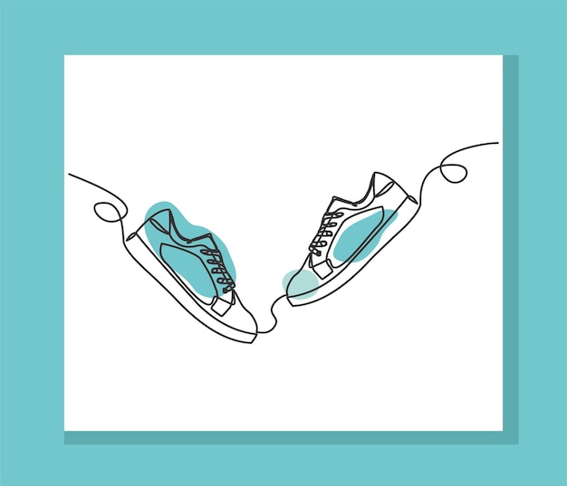 スニーカーのファッション靴のベクトル図の連続単一線画