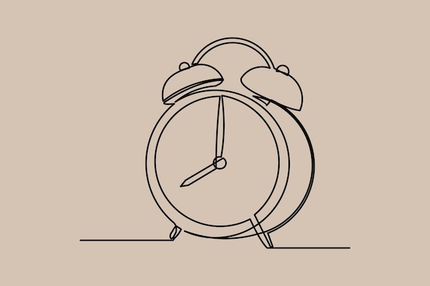 continuous single one line drawing of vintage alarm clock bell vector illustration