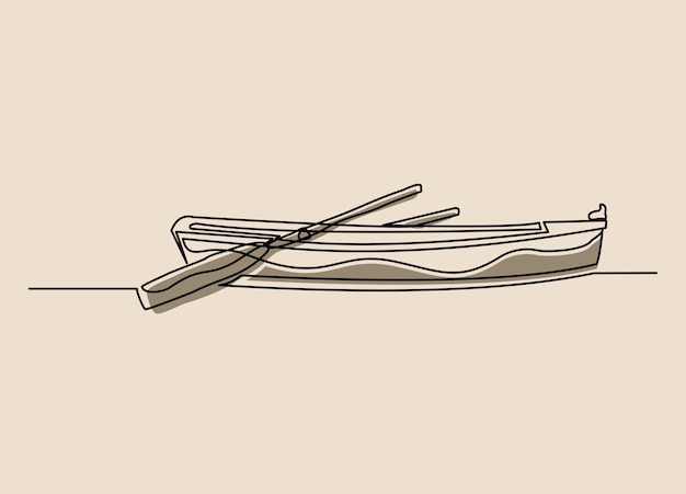 Continuous single one line drawing of wooden fishing canoe vector illustration