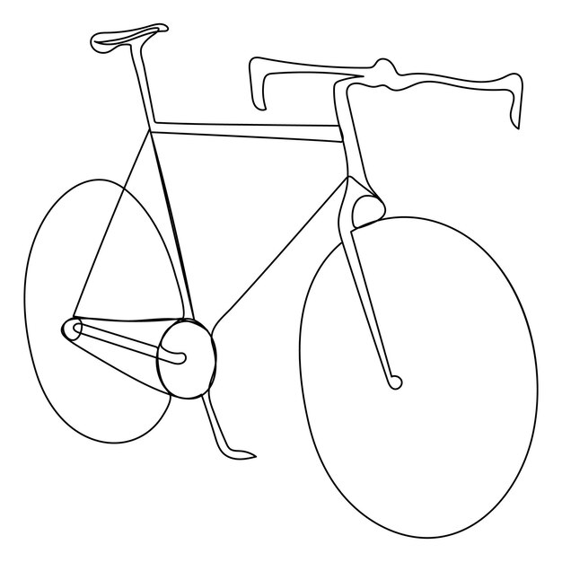 Disegno artistico a linea singola vettoriale continuo e illustrazione a linea di una bicicletta