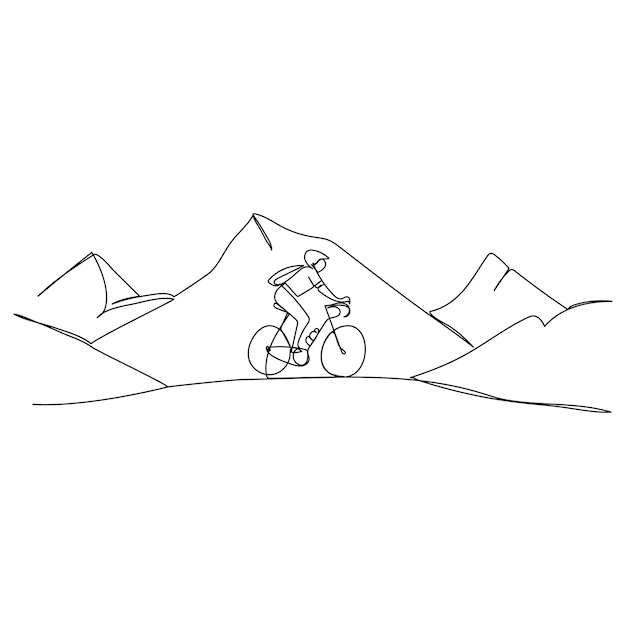 Continuous single vector line art drawing and one line illustration of bicycle