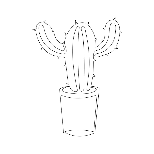 カクタスの連続シングルラインアート 可愛いカクタスのオンライン描画ベクトルとイラスト