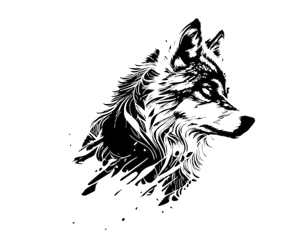 Vector contohsketch hand drawn single line art wolf