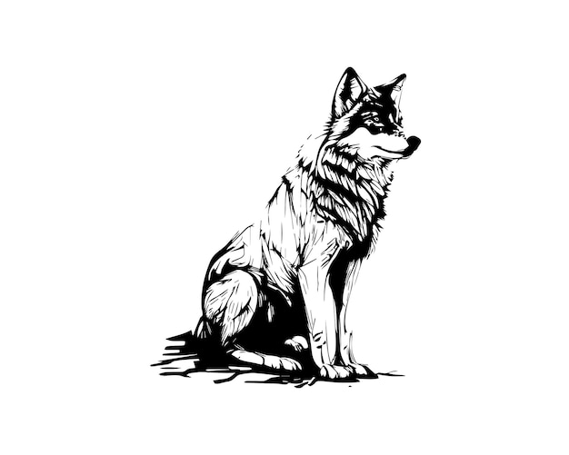 ContohSketch Hand drawn single line art Wolf