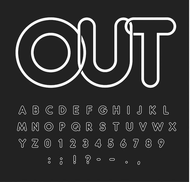 Vector contour alphabet, white letters on black