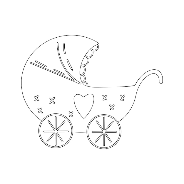 Vector contour drawing of a baby carriage