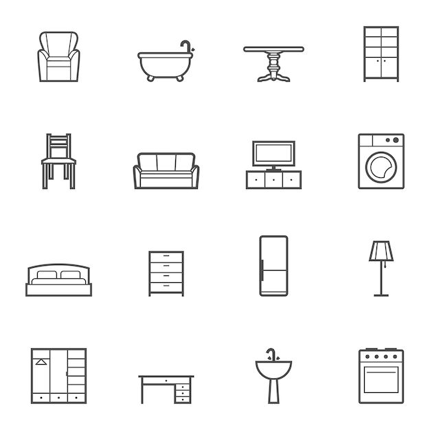 Contour home furniture vector isolated icons set