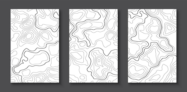 Contour lines for topographic maps geographic map drawing Vector template set