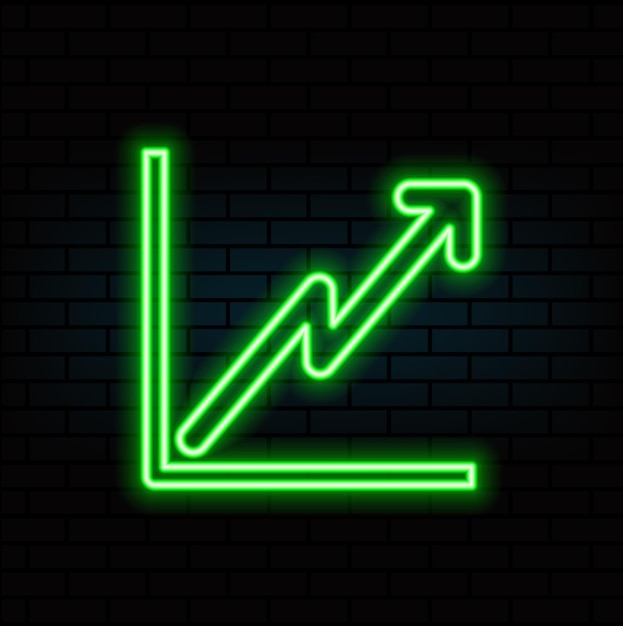 Contour neon groei pijlbalken icoon Glowing neon opwaartse grafiek trendteken stijging pijlbars Financiële voorspelling stijging van de aandelen groei niveau toename winst groeiende trend Vector icoon set
