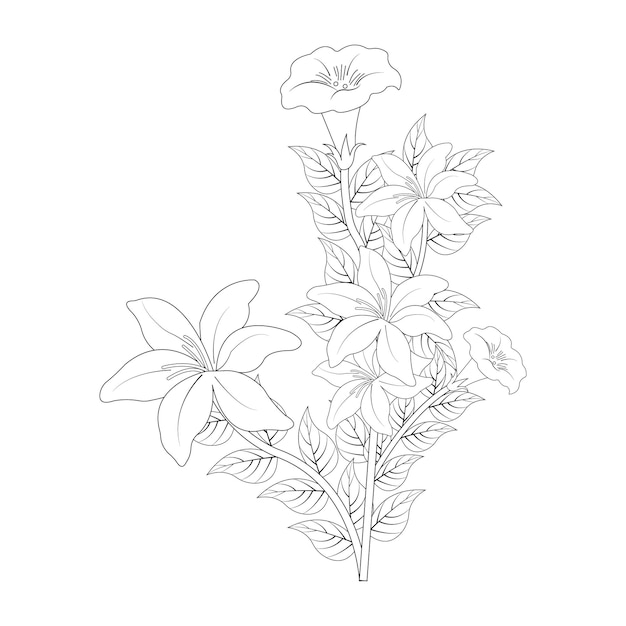벡터 흰색 배경 위에 절연 개화 사쿠라의 윤곽 흰색 벚꽃 flowervector 그림 그래픽 디자인