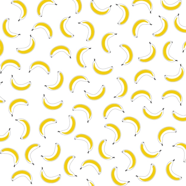 輪郭のパターン バナナの黄色い滴 混沌とした散らばった線形 白の果物のプリント 健康的な食べ物